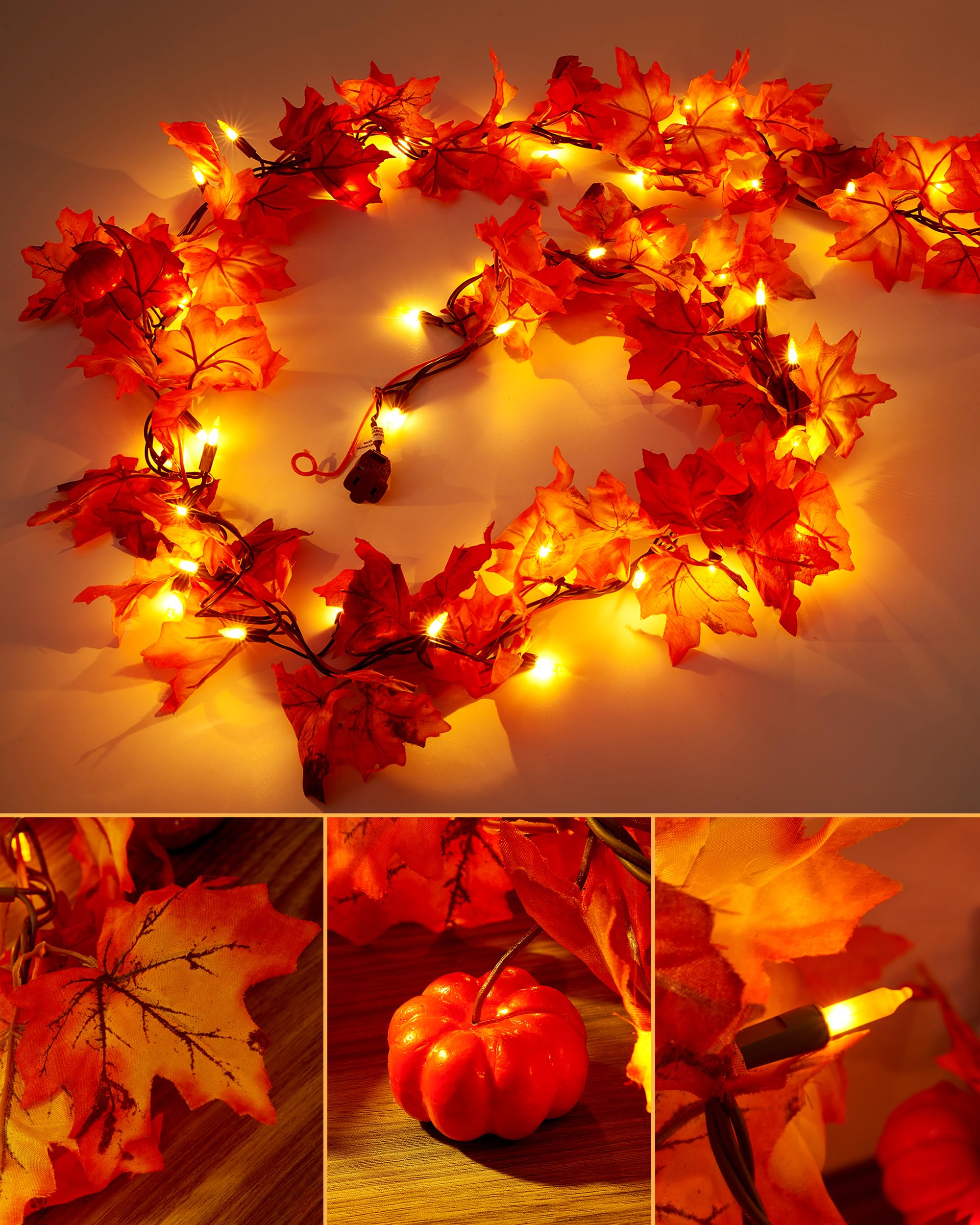 VCOKEN Thanksgiving Decorations Fall Garland with Lights